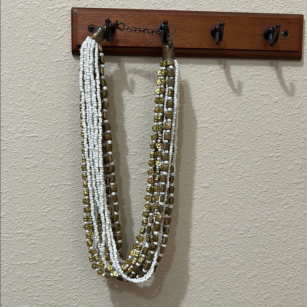 Vintage Gold and White Beaded Necklace